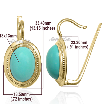 14k Solid Gold Turquoise Russian Style Earrings E1325