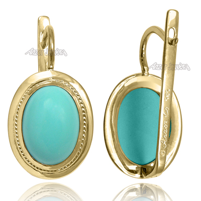 14k Solid Gold Turquoise Russian Style Earrings E1325