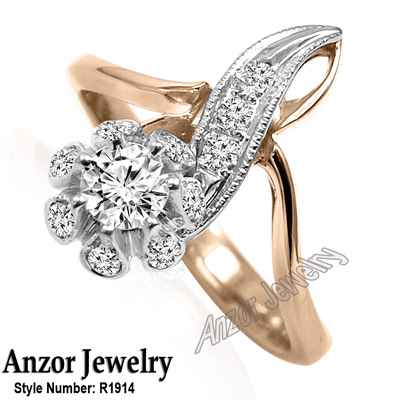 14k Rose & White Gold Zirconia Russian style Ring