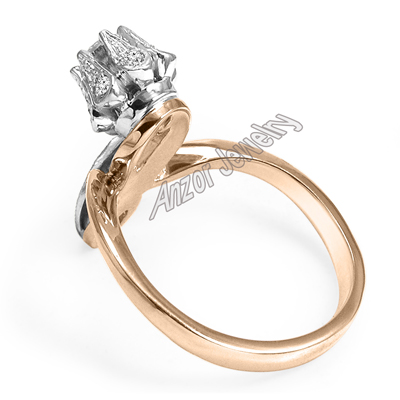 14k Rose & White Gold Zirconia Russian style Ring