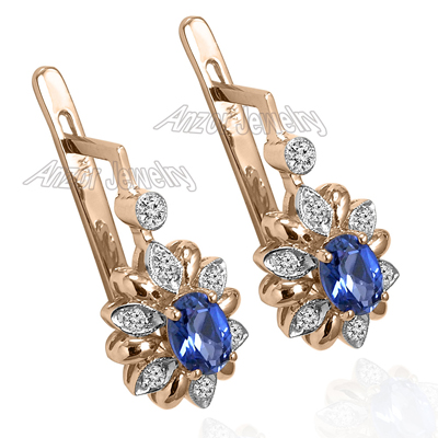 Russian Style Diamond Sapphire Earrings 585 F SI1 E1331