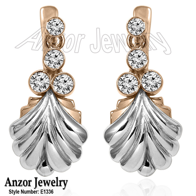 14k Gold Diamond Russian Style Earrings #E1336