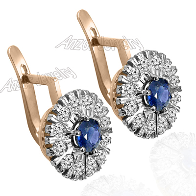 Russian style Sapphire and Diamond Earrings 14k #E1337