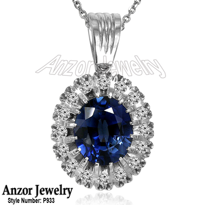 Russian Style Sapphire Diamond Pendant 14k GOLD #P933
