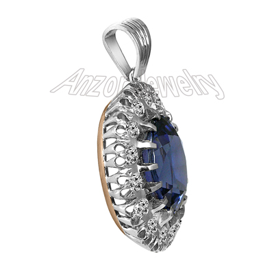 Russian Style Sapphire Diamond Pendant 14k GOLD #P933