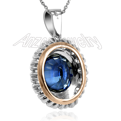 Russian Style Sapphire Diamond Pendant 14k GOLD #P933
