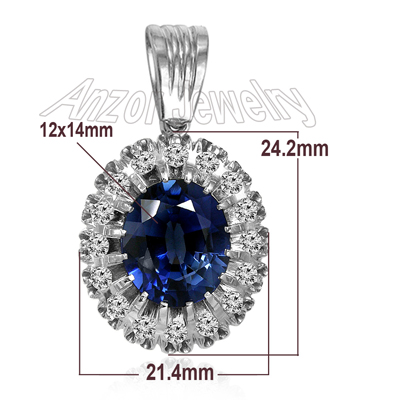 Russian Style Sapphire Diamond Pendant 14k GOLD #P933