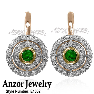 Russian Style Emerald and Diamond Earrings 14K E1352