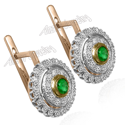 Russian Style Emerald and Diamond Earrings 14K E1352