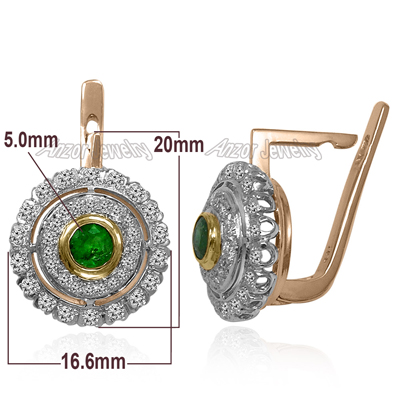 Russian Style Emerald and Diamond Earrings 14K E1352