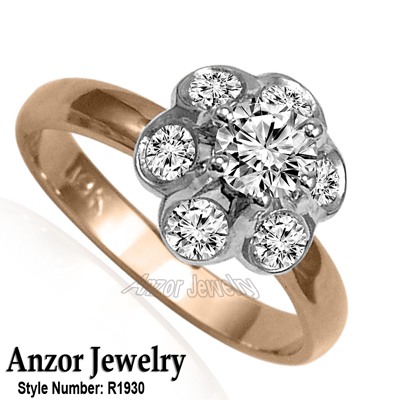 18k rose and white Gold Russian Style Diamond Malinka Ring #R1930