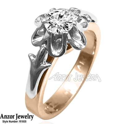 Russian Style Diamond engagement Ring 14k Rose & White Gold R1935