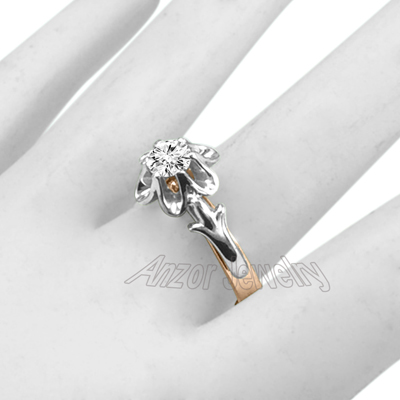 Russian Style Diamond engagement Ring 14k Rose & White Gold R1935