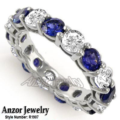 Diamond Blue Ceylon Sapphire Wedding Band 14k Gold R1907 Diamond Blue Ceylon Sapphire Wedding Band 14k Gold R1907