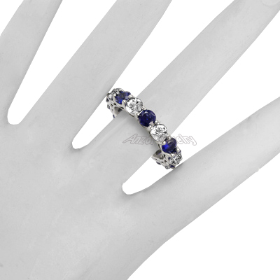 Diamond Blue Ceylon Sapphire Wedding Band 14k Gold R1907 Diamond Blue Ceylon Sapphire Wedding Band 14k Gold R1907
