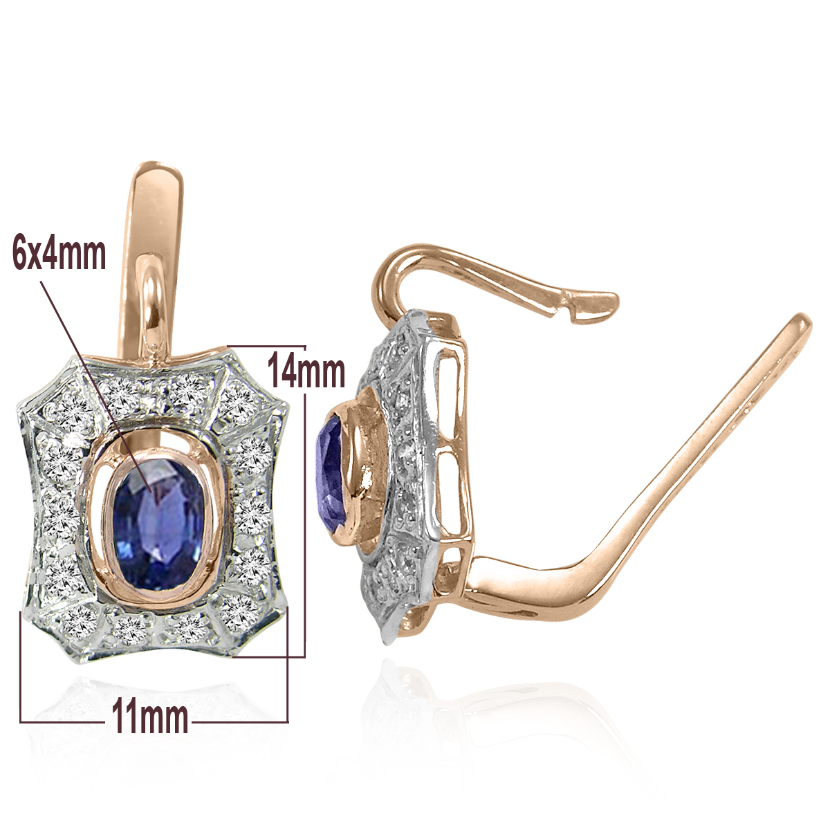 Russian Style Sapphire and Diamond Earrings 14K #E1414