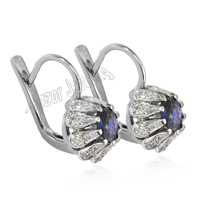 Russian Style Earrings Sapphire Diamond 14k Gold #E1415 Russian Style Earrings Sapphire Diamond 14k Gold #E1415