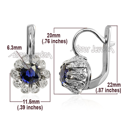 Russian Style Earrings Sapphire Diamond 14k Gold #E1415 Russian Style Earrings Sapphire Diamond 14k Gold #E1415