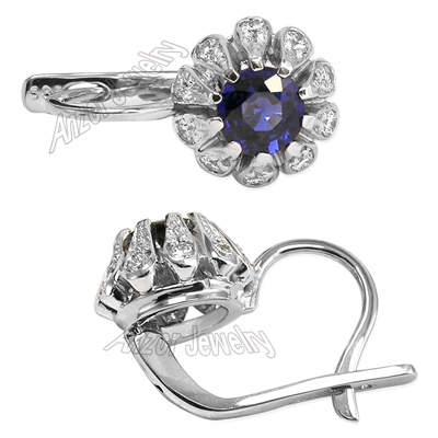 Russian Style Earrings Sapphire Diamond 14k Gold #E1415 Russian Style Earrings Sapphire Diamond 14k Gold #E1415