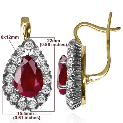 14K Gold Lab Created Ruby and Diamond Russian Style Earrings #E1477