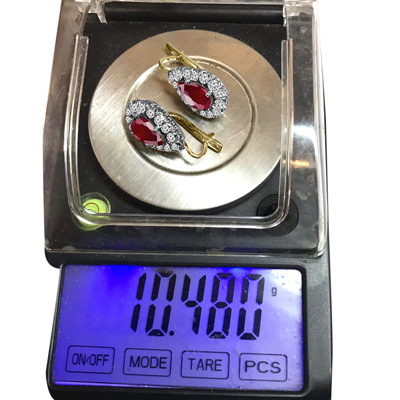 14K Gold Lab Created Ruby and Diamond Russian Style Earrings #E1477