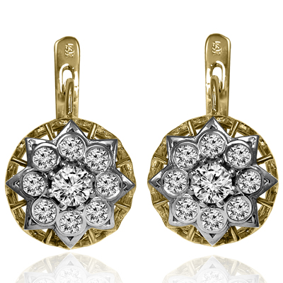 14k Gold  Russian Style Genuine Diamond Earrings #E1713