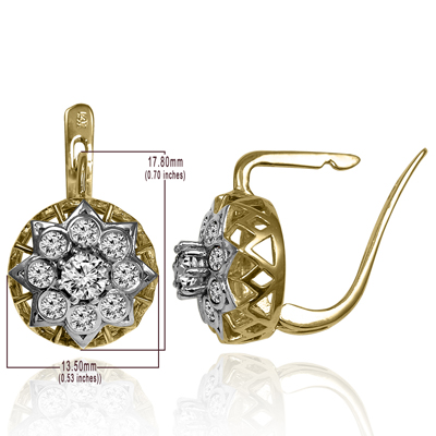 14k Gold  Russian Style Genuine Diamond Earrings #E1713