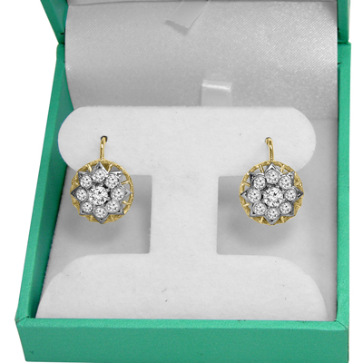 14k Gold  Russian Style Genuine Diamond Earrings #E1713