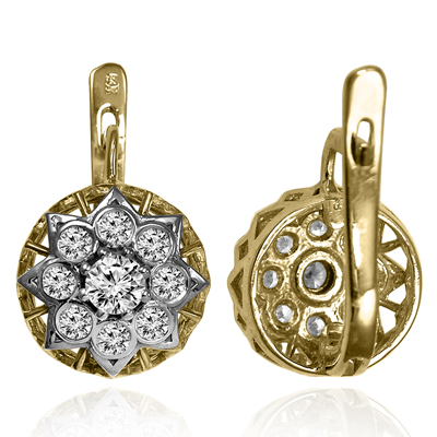 14k Gold  Russian Style Genuine Diamond Earrings #E1713