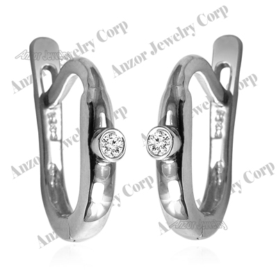 14k Solid White Gold Genuine Diamond Russian style Earrings 10mm #E1501