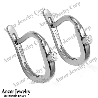 14k Solid White Gold Genuine Diamond Russian style Earrings 10mm #E1501