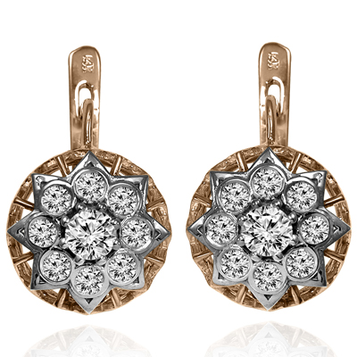 14k Rose and White Gold Russian Style MALINKA Earrings #E1714