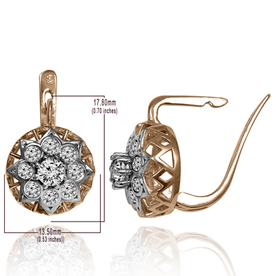 14k Rose and White Gold Russian Style MALINKA Earrings #E1714