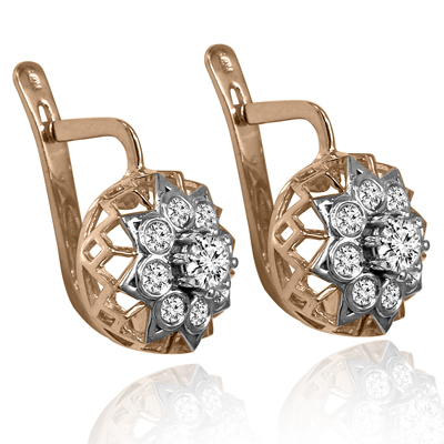 14k Rose and White Gold Russian Style MALINKA Earrings #E1714