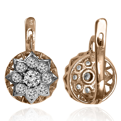 14k Rose and White Gold Russian Style MALINKA Earrings #E1714