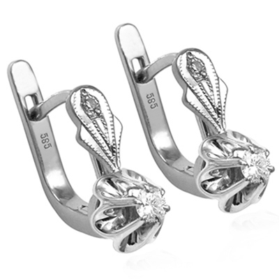 14k White Gold Genuine G SI1 Diamond Russian style Earrings #E1716