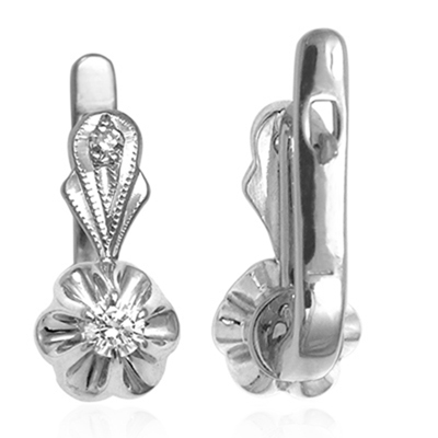 14k White Gold Genuine G SI1 Diamond Russian style Earrings #E1716