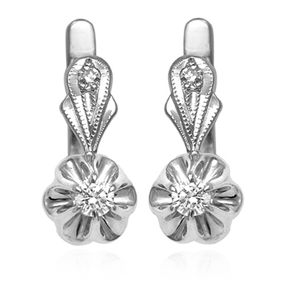 14k White Gold Genuine G SI1 Diamond Russian style Earrings #E1716
