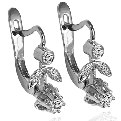 14k Solid White Gold Genuine G SI1 Diamond Russian Style Earrings Stamped 585 #E1717