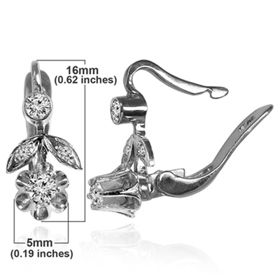 14k Solid White Gold Genuine G SI1 Diamond Russian Style Earrings Stamped 585 #E1717