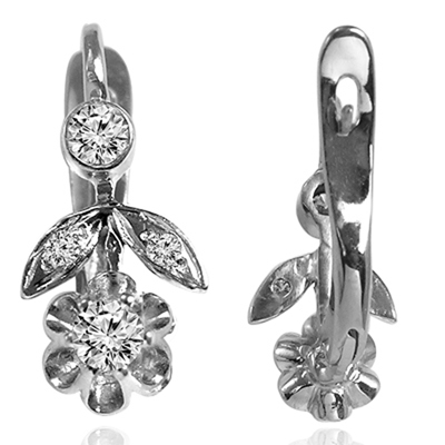 14k Solid White Gold Genuine G SI1 Diamond Russian Style Earrings Stamped 585 #E1717