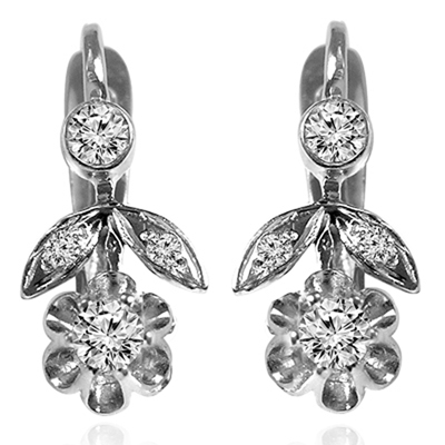 14k Solid White Gold Genuine G SI1 Diamond Russian Style Earrings Stamped 585 #E1717