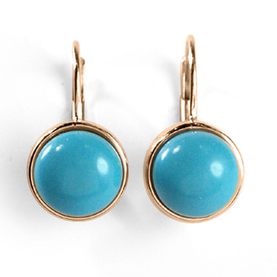 14k Solid Rose Gold Turquoise Leverback Earrings 8mm