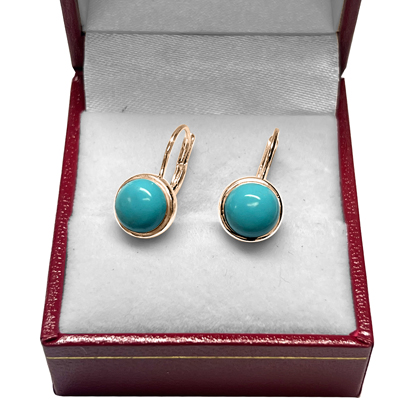 14k Solid Rose Gold Turquoise Leverback Earrings 8mm