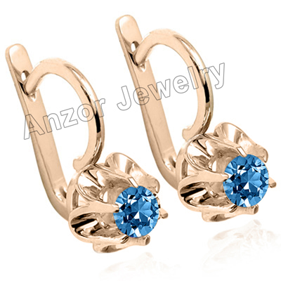 14k Solid Rose Gold Genuine Blue Topaz Russian style Earrings #E1723 14k Solid Rose Gold Genuine Blue Topaz Russian style Earrings #E1723