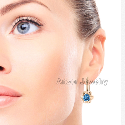 14k Solid Rose Gold Genuine Blue Topaz Russian style Earrings #E1723 14k Solid Rose Gold Genuine Blue Topaz Russian style Earrings #E1723