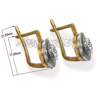 14k Solid Rose and White Gold Lab Created Diamond Enamel Earrings