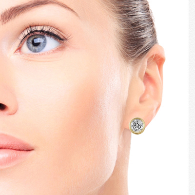 14k Solid Yellow Gold Lab Created Diamond Earrings