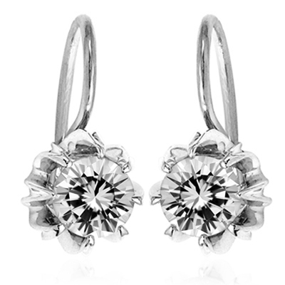14k Solid White Gold Genuine White Sapphire Russian style Earrings