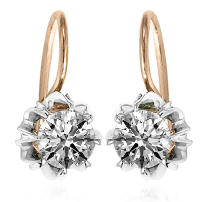 14k Solid Rose and White Gold Lab Grown Diamond Earrings